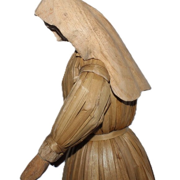 Vintage Rare Christmas Mary And Joseph Carved Cornhusk Wood Set Figures - Picture 14 of 16